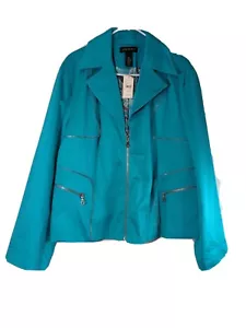 Lane Bryant Women's Jacket Full Zip Short Blue Glitter Liner Size 26 New - Picture 1 of 12
