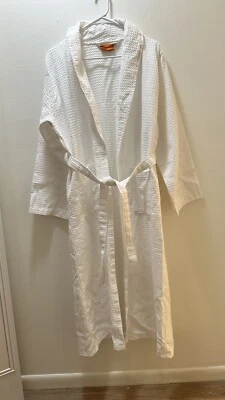 GOLDEN TREE Long Robe White Waffle Knit Size Small Belted Pockets - Image 1 of 4