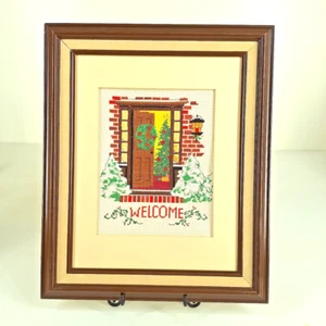 Vintage Needlecraft Warm Welcome Framed Picture 14.5" x 17.5" - Picture 1 of 8