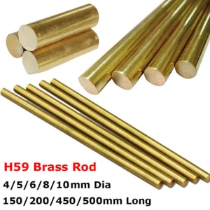 4/5/6/8/10mm H59 Brass Rod Round Brass Bar Copper Solid 150/200/450/500mm Long - Picture 1 of 11