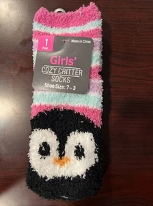Girls Fuzzy Cozy Critters Socks Size 7-3 Penguin New with Tags - Picture 1 of 5