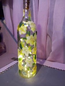 Handpainted light up Bottle with lemon flowers - Picture 1 of 3