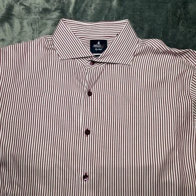 Camisa Johnnie O Para Hombres XL Blanca Roja Rayas Top Estante Abotonado 100% Tencel Surfer Foto 1 de 4