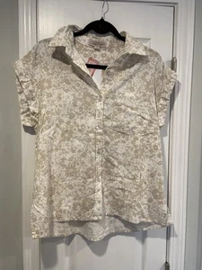 NWT Coastal Comfort Size S Tan Tropical Linen Short Sleeve Button Down Shirt - Picture 1 of 12