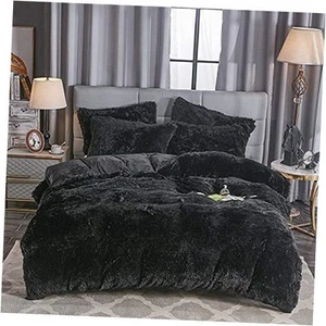 Shaggy Fluffy Faux Fur Duvet Cover Set Button Closure Velvety Bedding Set - Picture 1 of 8