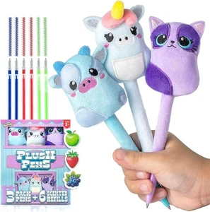 BUNMO Plush Cute Pens 3-Pack – Squishy Animal Pens w/Scented Glitter Ink Refills - Picture 1 of 3