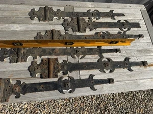 3 Pair Huge Fancy Victorian Iron Strap Hinges Carriage House Barn Doors - Picture 1 of 13