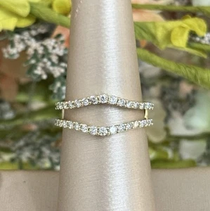 14k Yellow Gold Natural Diamond Solitaire Enhancer Guard Wrap Insert Ring 6.75 - Picture 1 of 13