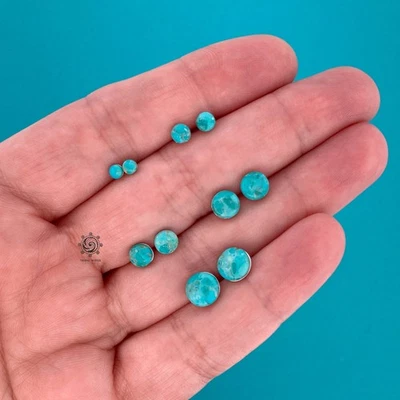 Natural Turquoise Round Stud Earrings 925 Sterling Silver Bezel USA Seller - Image 1 of 4