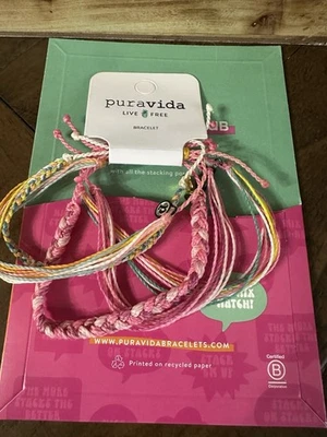 Pura Vida Mes Pulsera Club Set de 5 Pulseras Nuevo Rosa Amarillo Verde Nuevo Foto 1 de 4