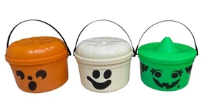 VTG 1986 Halloween McDonald's Boo Bucket, Pumpkin & Witch Lids Handles Set of 3 - Picture 1 of 21