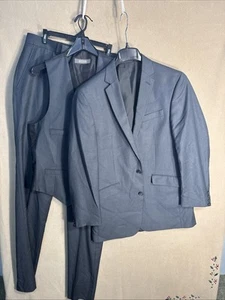 KENNETH COLE REACTION 40L Slim Dark Gray Pinstripe 3 Piece Suit 33W 34xUNH Vest - Picture 1 of 21