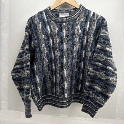 Vintage Norm Thompson Sweater Womens Large Blue Beige Coogi Style 3D Knit Italy - Image 1 of 4