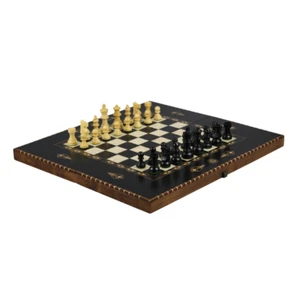 Helena Rural Ebony Chess & Backgammon Set With Ebonised French Staunton Chess Pi - Picture 1 of 8