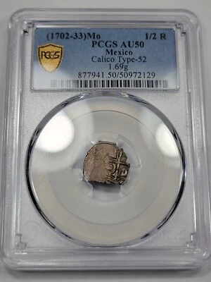 1702-33 Mexico Cob 1/2 Real PCGS AU50 AMAZING High Grade Cob! Philip V *H648 - Image 1 of 3