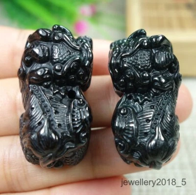 2 шт. сертифицированный черный зеленый бирманский 100% натуральный нефритовый кулон ~ PiXiu墨翠 霸王貔貅 - Изображение 1 из 4
