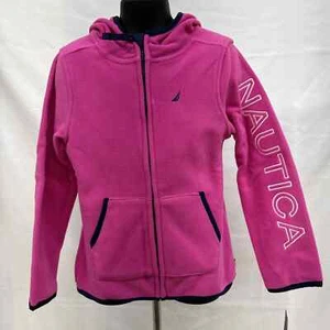 NWT Nautica Girls Zip Fleece Hooded Logo Jacket Pink with Navy Size 6 - Picture 1 of 6