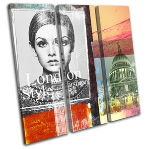 London Abstract Grunge Vintage TREBLE CANVAS WALL ART Picture Print - Picture 1 of 1