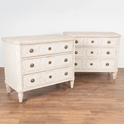 Pair, White Painted Gustavian Chest of Drawers, Sweden circa 1860-70 Cover