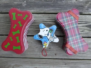 Lot 3 - Christmas Tins Dog Bones Snoopy Woodstock Holiday Ornament X-Mas Holiday - Picture 1 of 3
