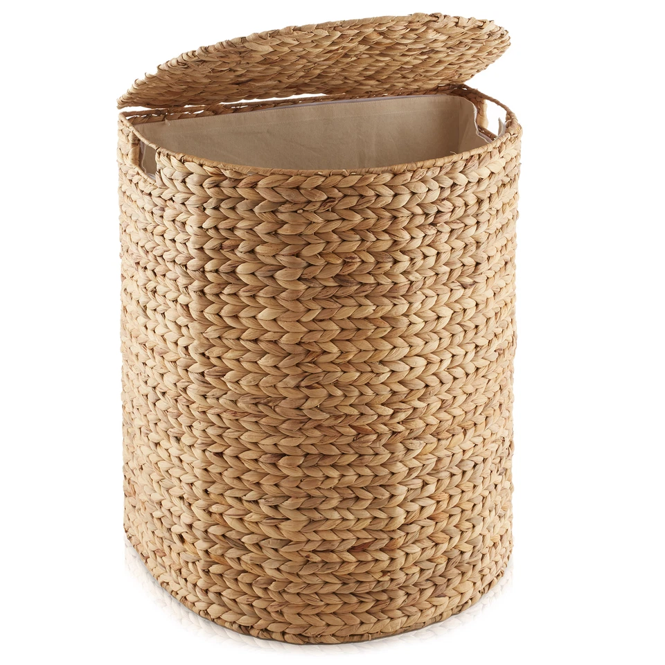 Half Moon Laundry Hamper Clothes Basket with Lid & Liner, Woven Hyacinth Wicker - Image 1 of 1