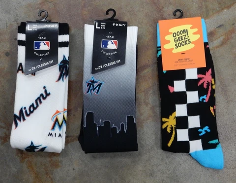 Miami Marlins 3 Pack Gift Socks Large Fits Men Size 6-12 Mixup Sky 90's Board Cover