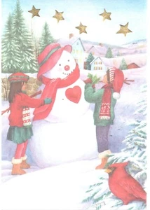 Christmas Card, Children with Snowman, St Joseph's Indian School, Unused - Picture 1 of 3