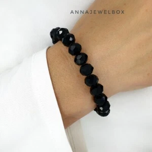 Black Glass Crystal Beads Faceted Stretch Bracelets Protect New Age Healing Gift - Picture 1 of 6