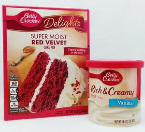 Betty Crocker Super Moist RED VELVET Cake Mix & VANILLA Rich Creamy Frosting Set - Picture 1 of 1