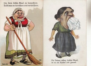 Ehefrau Lästermaul zugestopft Lot 2 Künstler-AK uralt Ehe Liebe Humor 2310024 - Bild 1 von 2