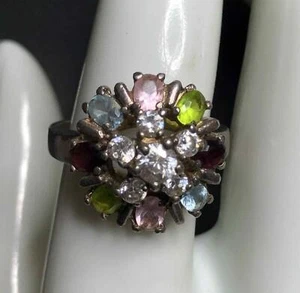 5456 Sterling silver 925 Signed CFJ Cluster multi-color CZ Ring Sz 8 (6.5 grams) - Picture 1 of 3