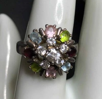 5456 Sterling silver 925 Signed CFJ Cluster multi-color CZ Ring Sz 8 (6.5 grams) - Image 1 of 3