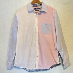 Vineyard Vines Slim Fit Tucker Shirt Colorblock White Pink Blue Plaid Men's L - Picture 1 of 9