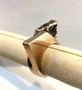 Women's Pink Bronze Double Band Ring HANDMADE Shiny and Worked Size 16 - Picture 1 of 8