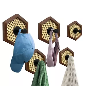 Autumn Alley Rattan Coat Hooks, Hat Hooks and Bathroom Towel Hook, Set of 5 - Picture 1 of 9
