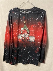 Women Funny Cute Xmas Tree Graphic Tee Shirt Crewneck Long Sleeve Medium - Picture 1 of 2