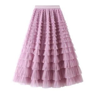 Women's A-Line Fairy Elastic Waist Tulle Midi Skirt Tutu B Purple Pink - Picture 1 of 5
