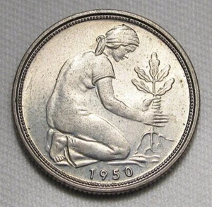 1950-G Germany 50 Pfennic CH+ UNC Nice Original Bloom AD860 - Picture 1 of 3