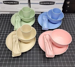 Wheat Straw Dinnerware Sets Unbreakable Plastic Dishes Set 24 PCS - Picture 1 of 5