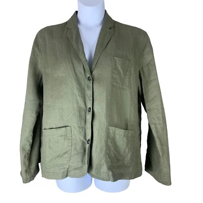 Miou Muse Blouse Size Large Green Linen Long Sleeved Button Up Pockets - Image 1 of 4