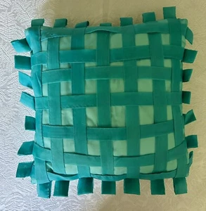 Teal Lattice Design & Velvet Sided Decorative Accent Pillow 12" Square Handmade - Picture 1 of 6