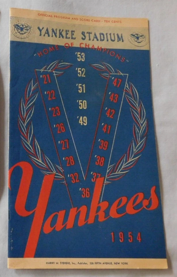 1954 New York Yankees Vs Cleveland Indians Program Mickey Mantle Yogi Berra - Image 1 of 2