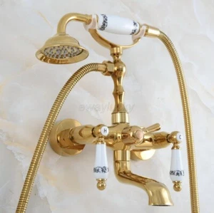 Gold Color Brass Wall Mount Clawfoot Bath Tub Faucet with Hand Shower Mixer Tap - Picture 1 of 10