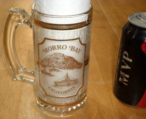[MORRO BAY, CALIFORNIA] "M.B. ROCK & HARBOR VIEW-SEA OTTER, GLASS BEER MUG, VINT - Picture 1 of 10