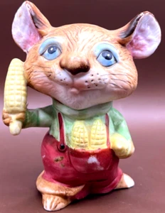 HOMCO Porcelain Mouse Cute & Adorable Vintage 1970's #5601 Holding Ear of Corn - Picture 1 of 7