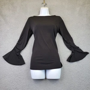 Susan Graver Every Day Tunic Womens XS Black Ruched Bell Sleeve Whimsigoth Y2K - Picture 1 of 17