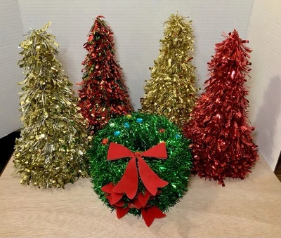 Mini coronas colgantes de oropel árboles de mesa decoración navideña fiesta Navidad Foto 1 de 4