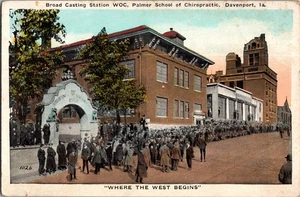 Postkarte Station WOC Palmer Schule Chiropraktik Davenport Iowa weißer Rand - Bild 1 von 3
