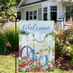 Northlight Welcome White Picket Fence Floral Outdoor Garden Flag 12.5" x 18" - Picture 1 of 7