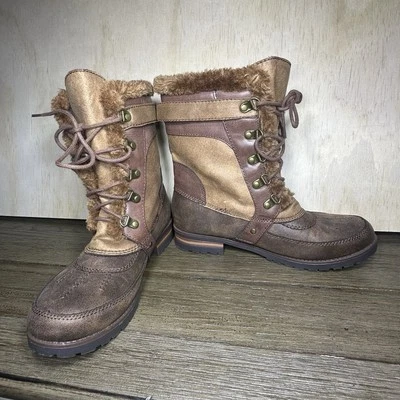 Botas Rock Candy para mujer 8 marrón tostado nieve imitación piel con cordones Danlea invierno Foto 1 de 4